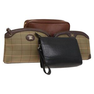 BURBERRY Clutch Bag Canvas Leather 4 Set Beige Brown black Auth bs29014